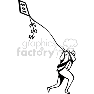 clipart - Black and white outline flying a money kite.