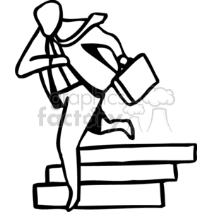 clipart - Black and white business man running down the stairs .