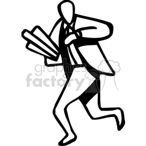 Black and white architect running late clipart.