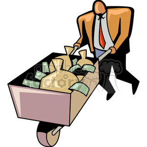 Man pushing a wheel barrel full of money. clipart. Commercial use image # 159497