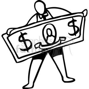 Black and white man holding an oversized dollar bill clipart. Royalty-free image # 159503