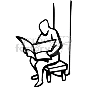 Black and white man reading a newspaper clipart.