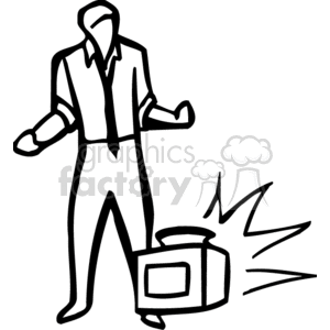 Black and white man dropping a computer clipart. Commercial use image # 159507