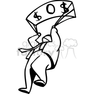 parachute jump profit profits money dollar business man  BBA0209.gif Clip Art People Occupations flying holding looking up down flowing black white vinyl-ready