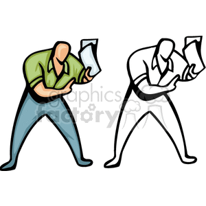 clipart - Black and white man showing his paycheck.