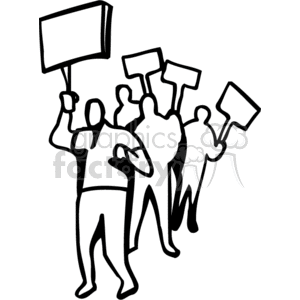Black and white group of people on strike clipart.