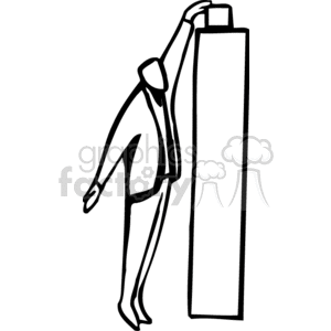 clipart - Black and white man reaching on top of a bookcase .