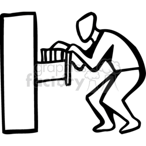 Black and white man looking through a filing cabinet