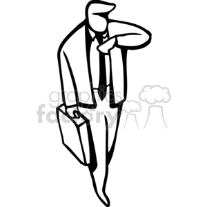 Black and white man looking at his watch holding a briefcase clipart. Commercial use image # 159555