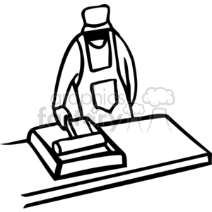Black and white man rolling paint in a paint pan clipart. Royalty-free image # 159601
