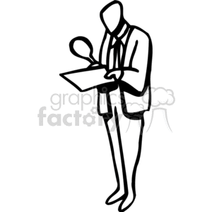 clipart - Black and white man looking at a document.