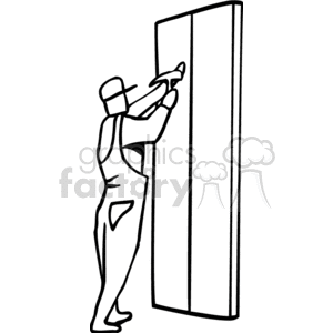 Black and white man hammering nails into a wall clipart.