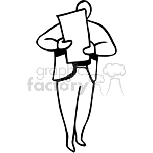 clipart - Black and white man holding a lot of paperwork.