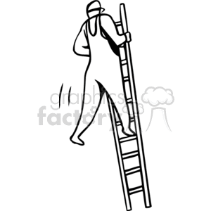 clipart - Black and white man climbing a ladder.