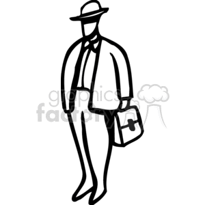 Black and white salesman waiting with a briefcase clipart. Commercial use image # 159659