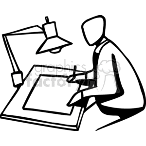 Black and white man sitting at a drafting table  clipart. Royalty-free image # 159661