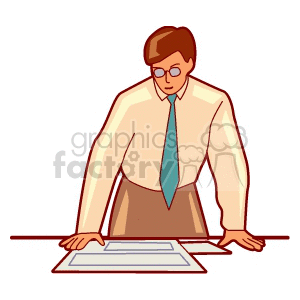 clipart - Male architect looking over prints.