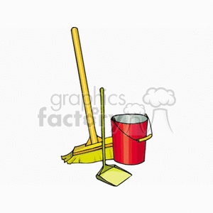 broom mop bucket waste can floor cleaning supplies  cleaner set.gif Clip Art People Occupations tools dust pan items professional industry industrial determined floors 
