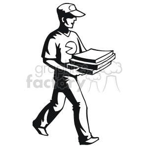black and white pizza delivery boy clipart. Royalty-free image # 160589