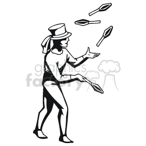 Black and white street performer juggling clipart. Commercial use image # 160595