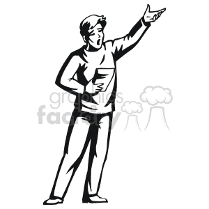 black and white image of a guy acting on stage clipart. Commercial use image # 160599