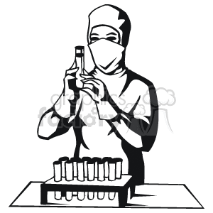 clipart - Black and white lab tech.