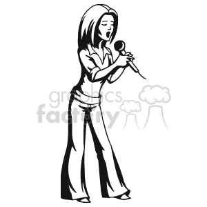 clipart - black and white image of a female singer.