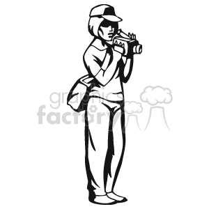 clipart - Black and white camera girl.