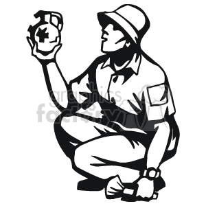 black and white image of a archaeologist  clipart.