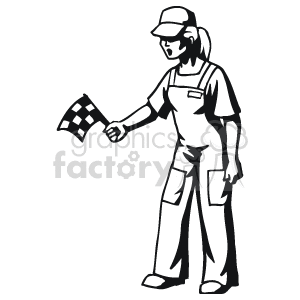 Black and white race car checkered flag girl clipart. Royalty-free image # 160629