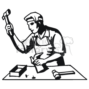 Black and white outline of a shoemaker clipart. Commercial use image # 160635