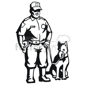 clipart - Black and white police officer with a K9.