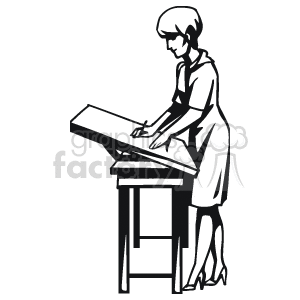 clipart - Black and white outline of a woman architect.
