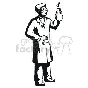 clipart - Black and white outline of a scientist.