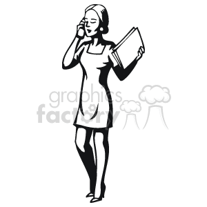 clipart - Black and white woman talking on the phone.