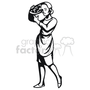 Black and white woman carrying food on her shoulder