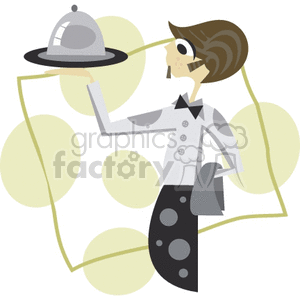 whimsical server carrying a tray clipart. Commercial use image # 160925