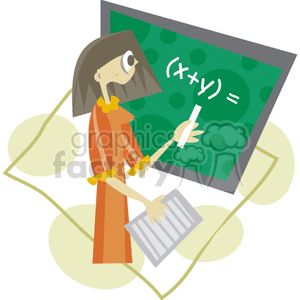 Girl writing on a chalk board in math class clipart. Royalty-free image # 160933