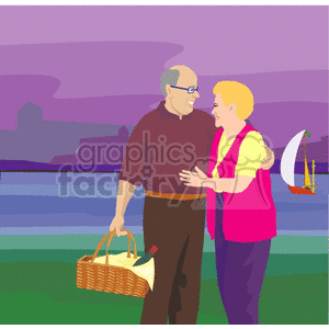 Elderly couple embracing clipart.