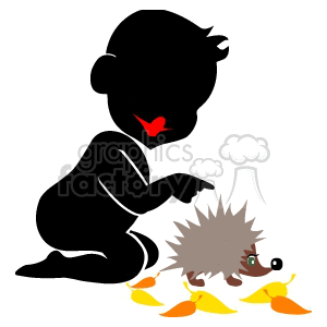 Person pointing at a cute little porcupine clipart.