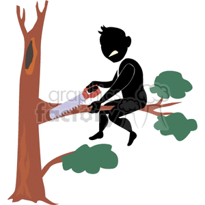 Man cutting off the branch that holds him up clipart. Commercial use image # 162083