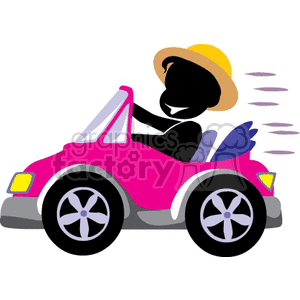 clipart - Person driving a pink convertible car.
