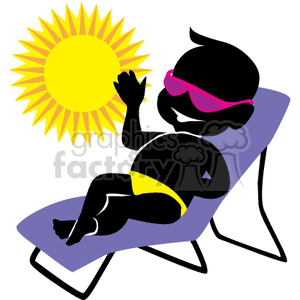 Man sun bathing in a lounge chair clipart.