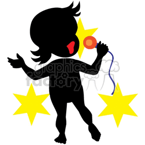 Girl singing with yellow stars in the back clipart. Commercial use image # 162137