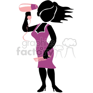 Female blow drying her hair clipart.