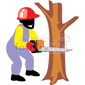 Man cutting a tree with a chainsaw clipart. Commercial use image # 162219