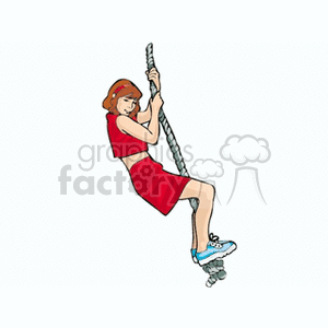 A girl in gym class climbing the ropes clipart.