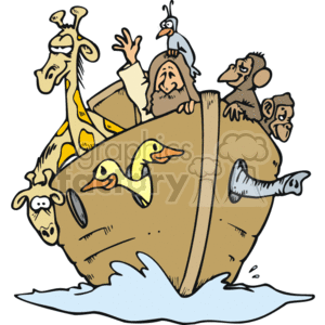 Noah's ark with him and all the animals on it clipart.