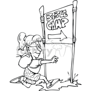 cartoon drawing of girl running to bible camp