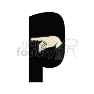 The clipart image depicts the hand symbol for the letter P in American Sign Language (ASL). The hand is held up with the index finger and thumb extended to form the shape of the letter P, and the other fingers are tucked into the palm.